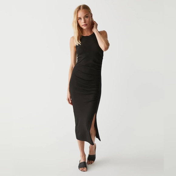 NWT Michael Stars Tala Sleeveless Shirred Seam Midi Dress Black Sz S - Picture 2 of 9